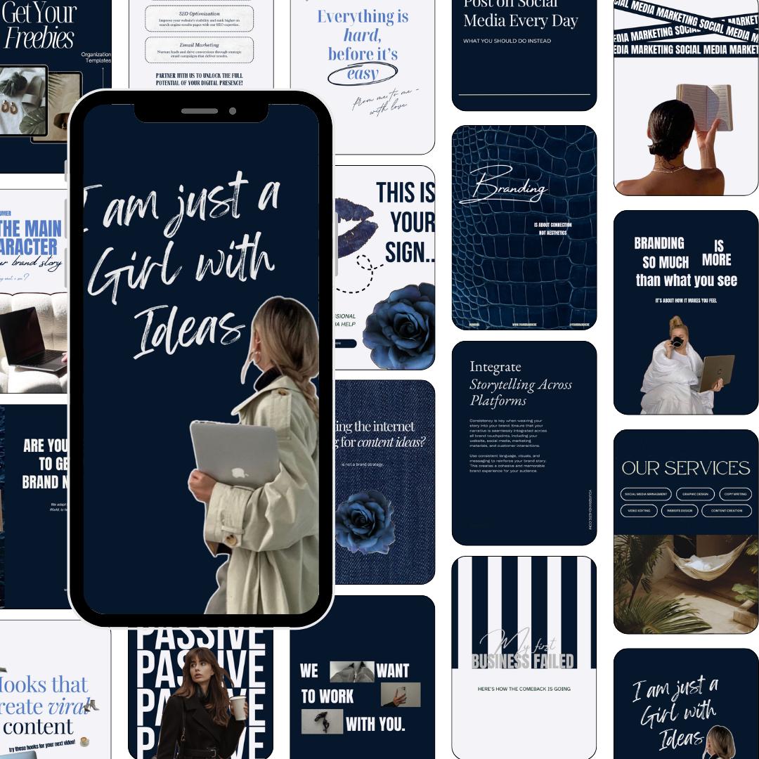 Navy Blue 2026 Instagram Templates | Aesthetic Canva Templates for Any Niche | Editable Social Media Templates | editorial IG Modern Feed