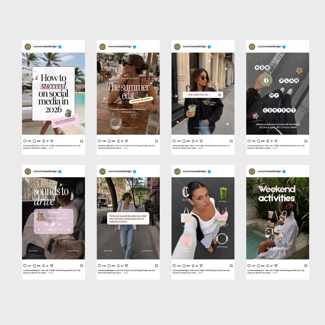 Lifestyle Content Creator Instagram Templates, Pink Feminine Canva Templates for Influencers, Aesthetic Feed Social Media (Canva)