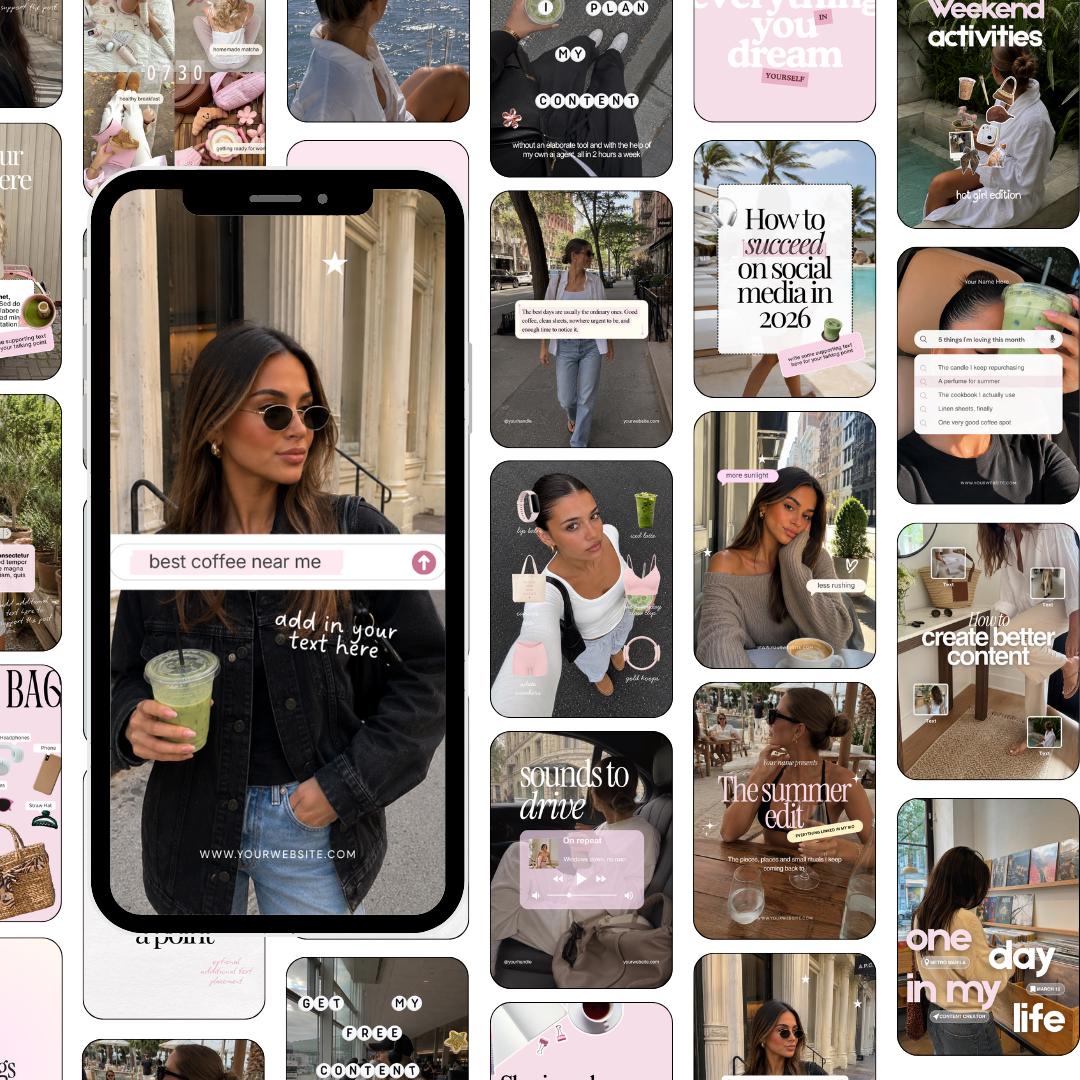 Lifestyle Content Creator Instagram Templates, Pink Feminine Canva Templates for Influencers, Aesthetic Feed Social Media (Canva)