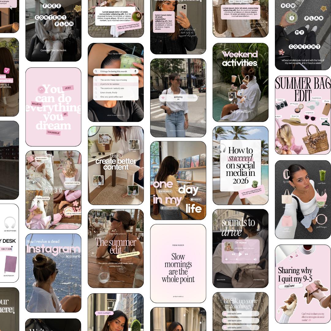 Lifestyle Content Creator Instagram Templates, Pink Feminine Canva Templates for Influencers, Aesthetic Feed Social Media (Canva)