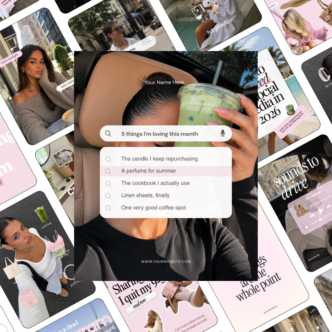 Lifestyle Content Creator Instagram Templates, Pink Feminine Canva Templates for Influencers, Aesthetic Feed Social Media (Canva)