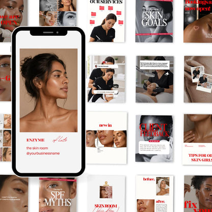 Bold Red Esthetician Instagram Templates, Skin Clinic Booking Posts (25 Pack)