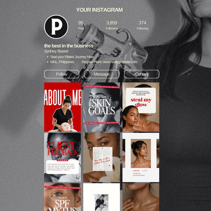 Bold Red Esthetician Instagram Templates, Skin Clinic Booking Posts (25 Pack)