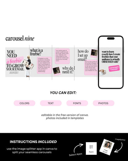 Seamless Pink Instagram Carousel Templates – Canva Social Media Posts (Portrait)