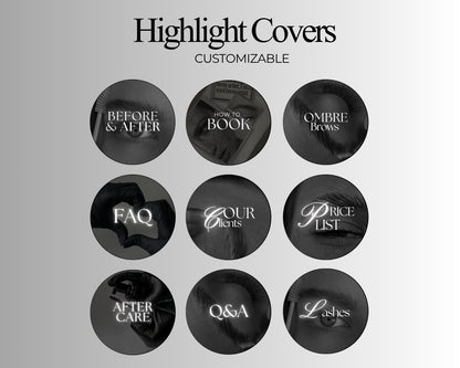 Editable Instagram highlight covers, IG story covers, Social media highlights, Canva template, Instagram icons, Brow teach, Nail Lash tech