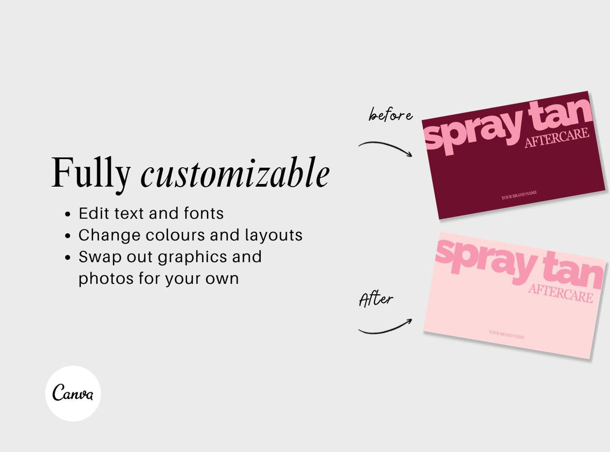 Spray Tan Aftercare Card Template, Editable Canva Aftercare Instructions for Tanning Technicians, Salon Client Care Card, Printable