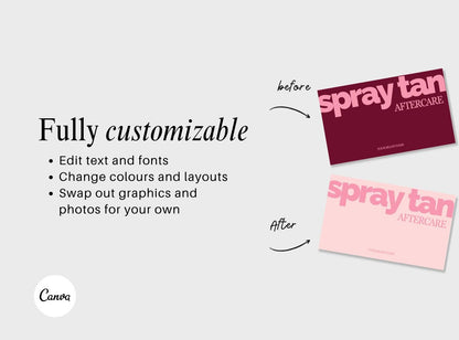 Spray Tan Aftercare Card Template, Editable Canva Aftercare Instructions for Tanning Technicians, Salon Client Care Card, Printable