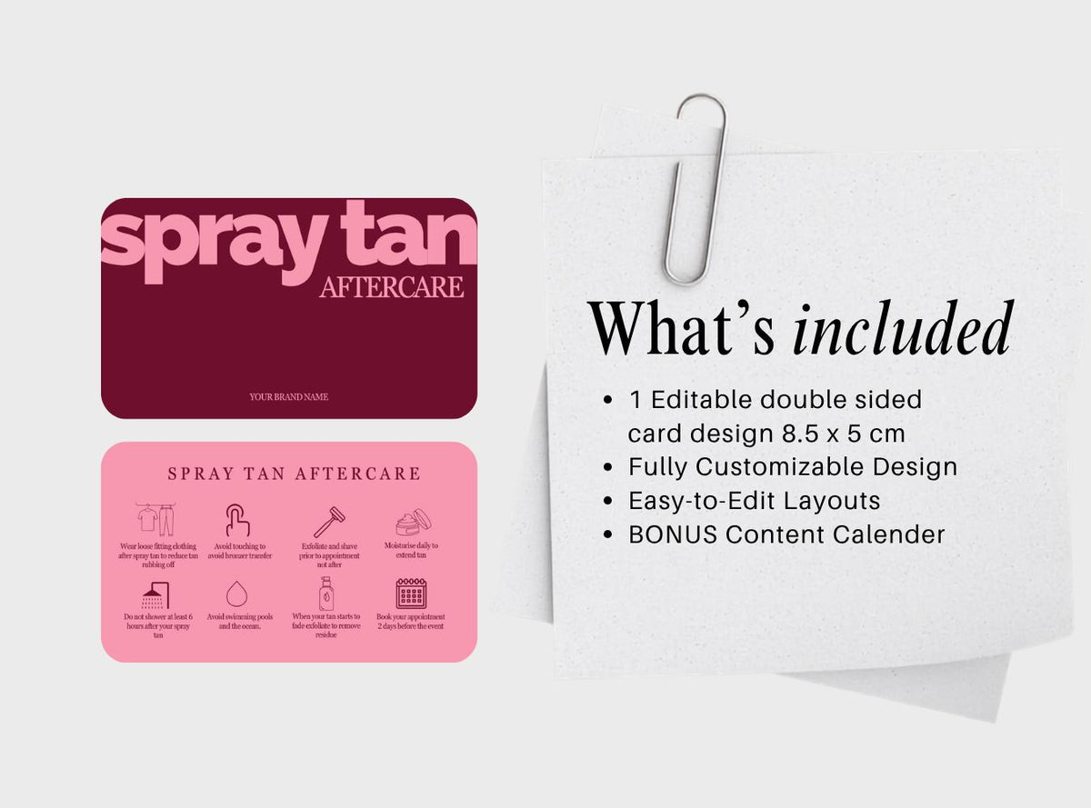 Spray Tan Aftercare Card Template, Editable Canva Aftercare Instructions for Tanning Technicians, Salon Client Care Card, Printable
