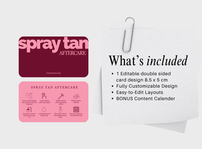 Spray Tan Aftercare Card Template, Editable Canva Aftercare Instructions for Tanning Technicians, Salon Client Care Card, Printable