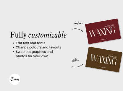 Waxing Aftercare Cards | Waxing Care Card for Clients | Editable Printable Salon Template | Beauty Business Card
