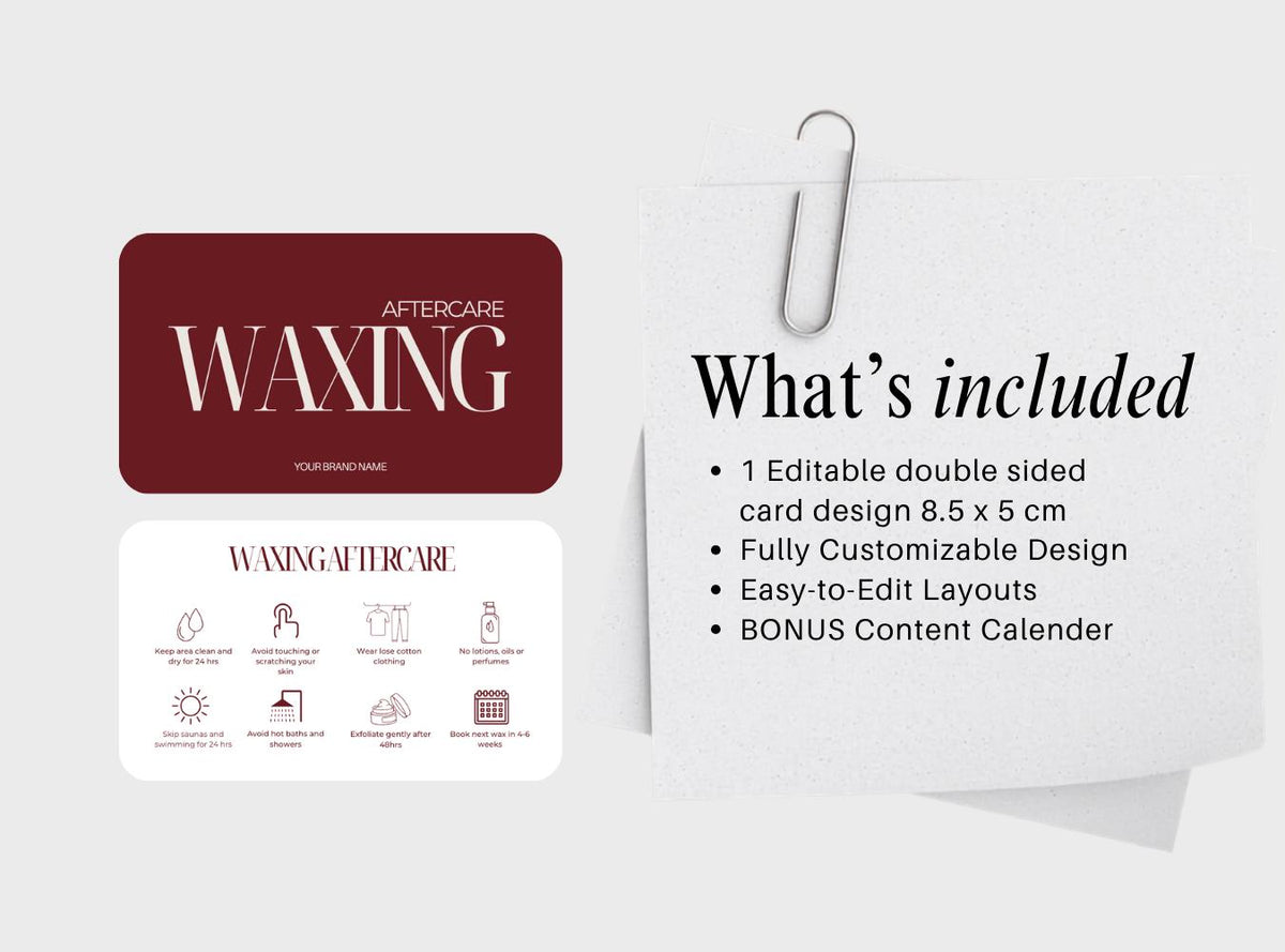 Waxing Aftercare Cards | Waxing Care Card for Clients | Editable Printable Salon Template | Beauty Business Card