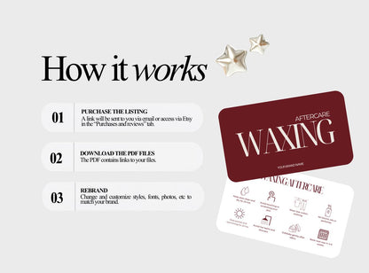 Waxing Aftercare Cards | Waxing Care Card for Clients | Editable Printable Salon Template | Beauty Business Card