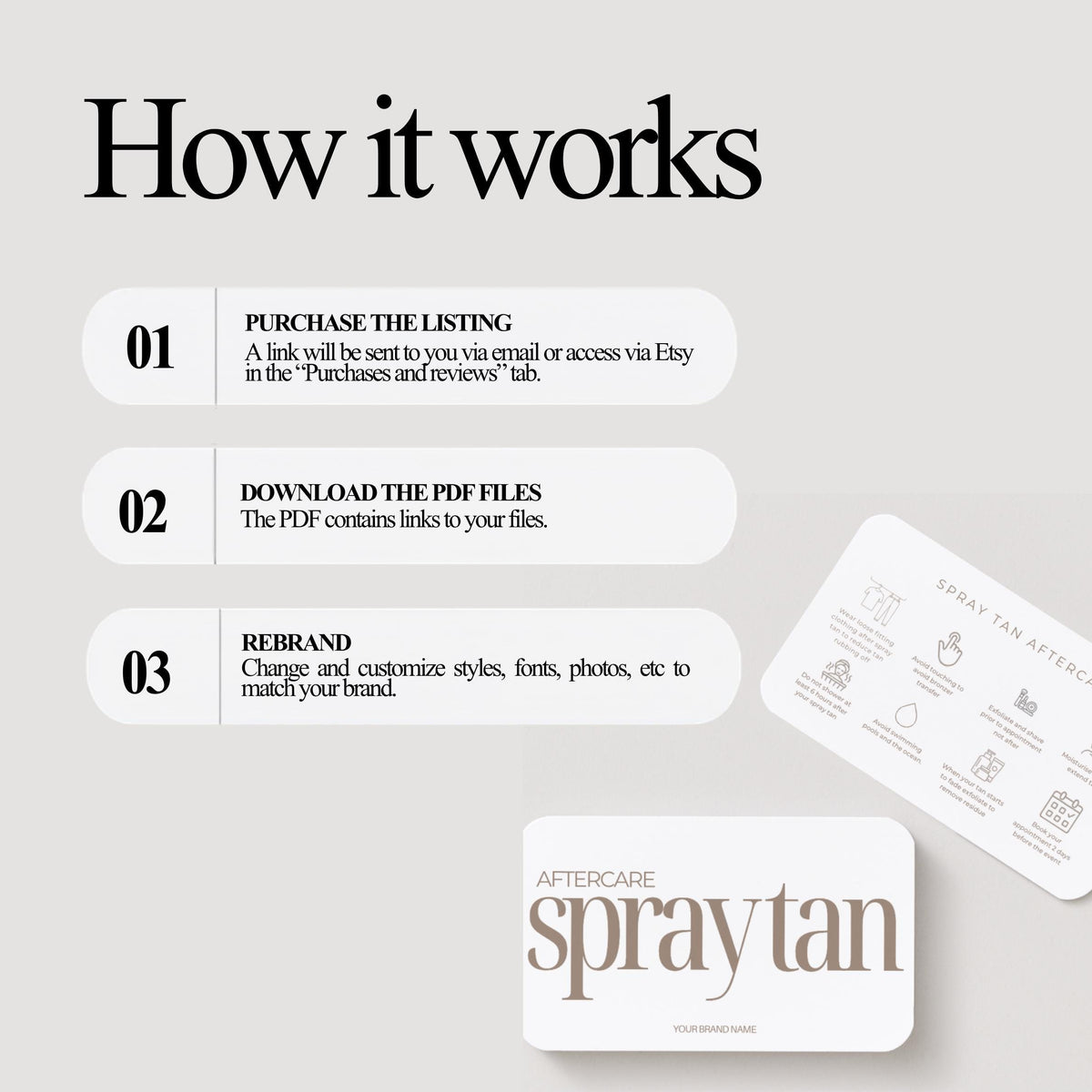Spray Tan Aftercare Card Template, Editable Canva Aftercare Instructions for Tanning Technicians, Salon Client Care Card, Printable