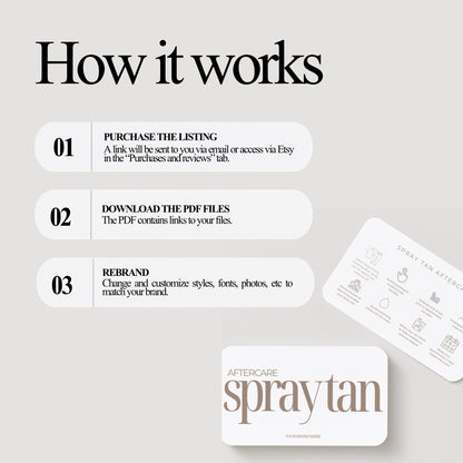 Spray Tan Aftercare Card Template, Editable Canva Aftercare Instructions for Tanning Technicians, Salon Client Care Card, Printable