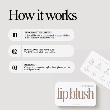 Lip Blush Aftercare Card Template, Editable Canva Aftercare Instructions for PMU Artists, Cosmetic Tattoo Client Care Card, Printable