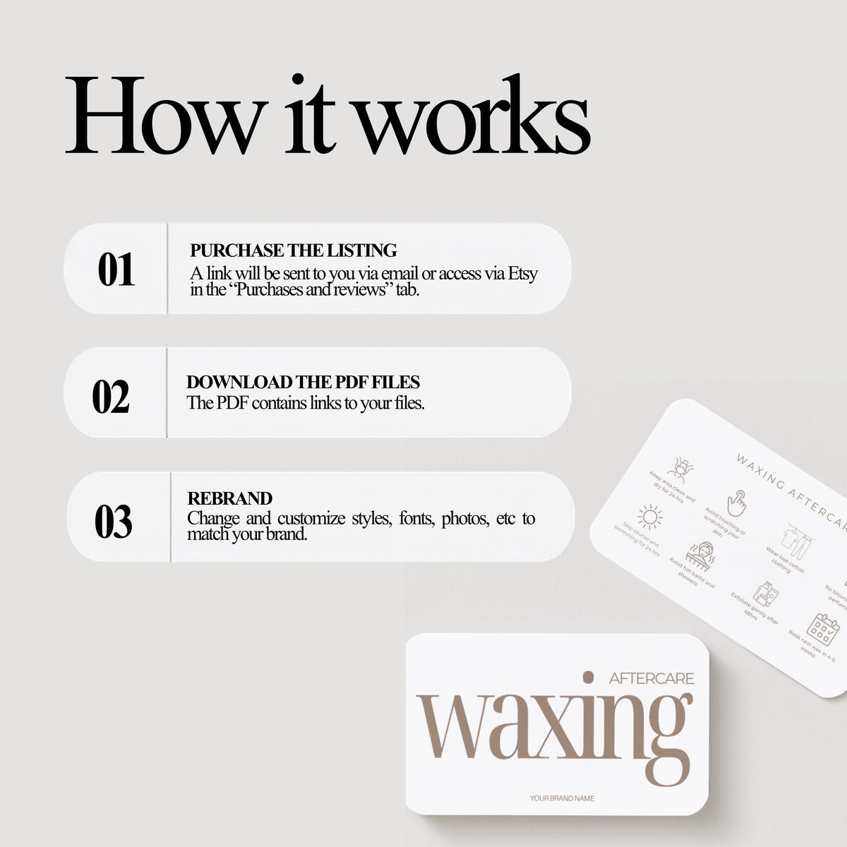 Waxing Aftercare Cards | Waxing Care Card for Clients | Editable Printable Salon Template | Beauty Business Card
