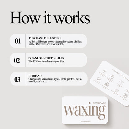 Waxing Aftercare Cards | Waxing Care Card for Clients | Editable Printable Salon Template | Beauty Business Card