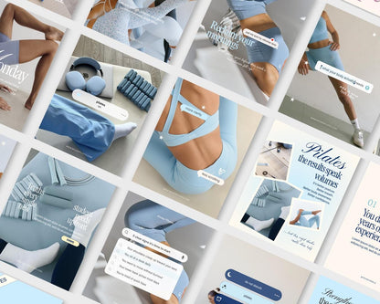 Pilates Instagram Templates | Studio & Instructor Social Media (Canva) Blue, Yellow