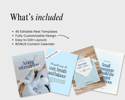 Pilates Instagram Templates | Studio & Instructor Social Media (Canva) Blue, Yellow