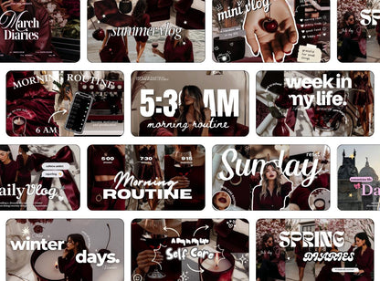 Dark Moody Burgundy YouTube Thumbnails | Canva Branding Kit (13 Templates)