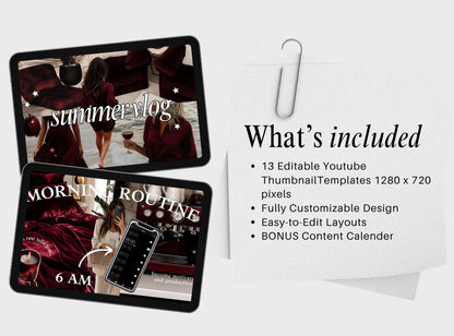 Dark Moody Burgundy YouTube Thumbnails | Canva Branding Kit (13 Templates)