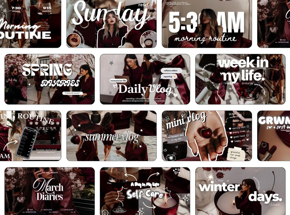 13 Burgundy Youtube Thumbnails Templates | DIY Youtube Thumbnails | Youtube Branding | Dark Moody Templates | Youtube Branding Kit