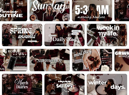 13 Burgundy Youtube Thumbnails Templates | DIY Youtube Thumbnails | Youtube Branding | Dark Moody Templates | Youtube Branding Kit