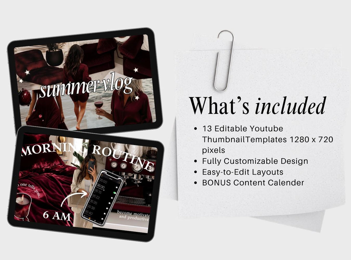 13 Burgundy Youtube Thumbnails Templates | DIY Youtube Thumbnails | Youtube Branding | Dark Moody Templates | Youtube Branding Kit
