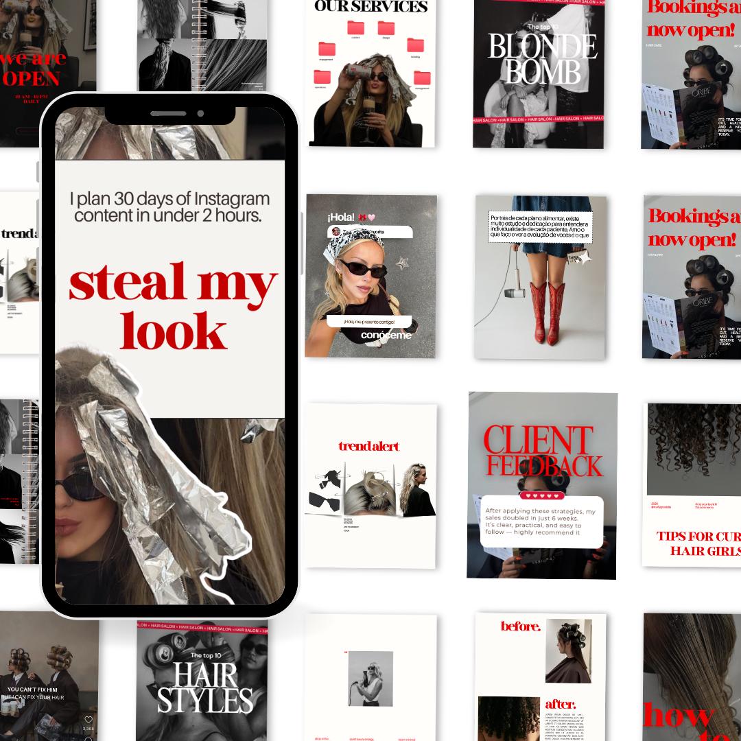 Hair Salon Canva Instagram Templates | Hairdresser Social Media Posts | Hair Stylist Editable Templates | Red Black White | Instant Download