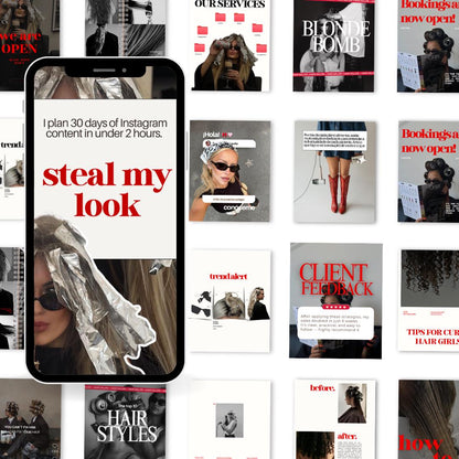 Hair Salon Canva Instagram Templates | Hairdresser Social Media Posts | Hair Stylist Editable Templates | Red Black White | Instant Download