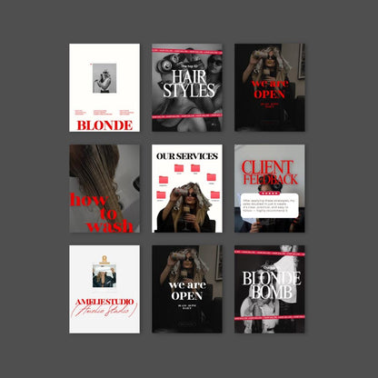 Hair Salon Canva Instagram Templates | Hairdresser Social Media Posts | Hair Stylist Editable Templates | Red Black White | Instant Download