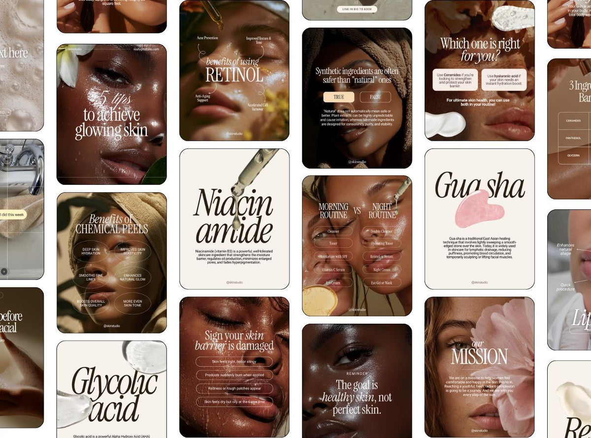 78 Esthetician Instagram Templates Canva, Skincare Clinic Social Media Templates, Med Spa Instagram Posts, Beauty Salon Content Pack
