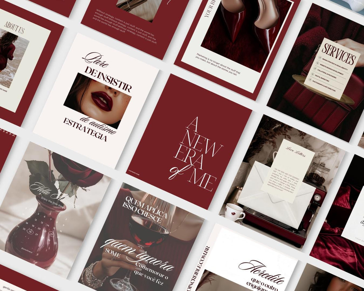 Viral Instagram Cherry Red Templates, Luxury Canva Posts Social Media Marketing (Digital Download)