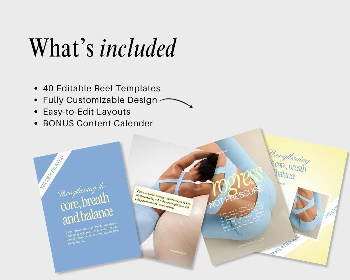 Fitness Instagram Templates | Blue Yellow, Yoga & Pilates (Canva)