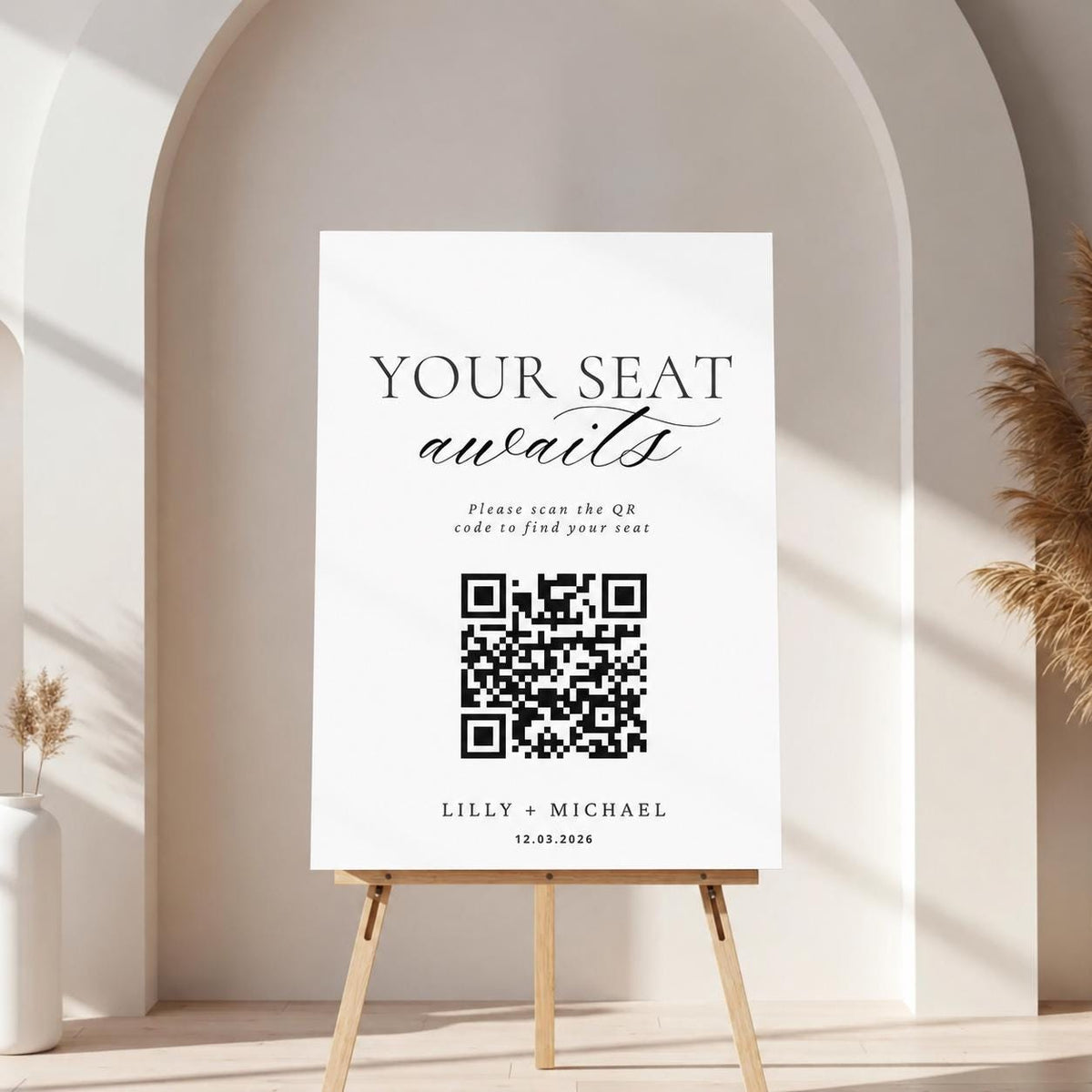 Wedding Seating Chart Website Canva Template, QR Code Sign Template, Alphabetical Guest Seating Website