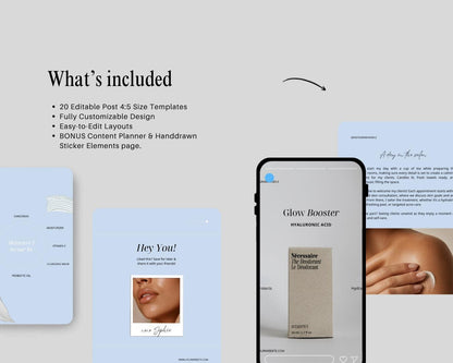 Skincare Instagram Templates, Minimalist Canva Social Media, Digital Download, Medspa Canva Designs, Esthetician Posts | Baby Blue Instagram