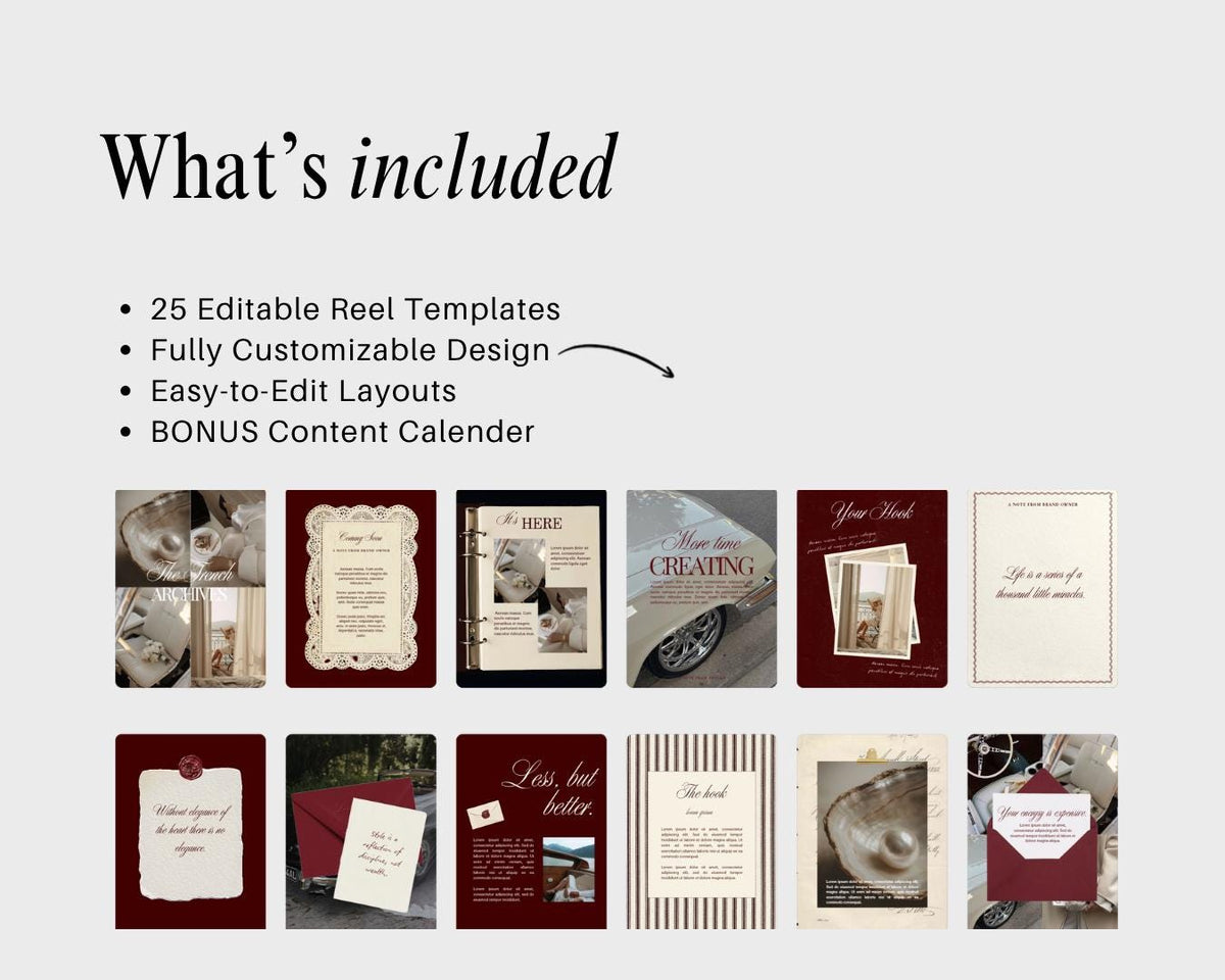 Burgendy Canva Instagram Templates | Old Money Luxury| Dark Red | Editable Social Media for Business Owners Aesthetic