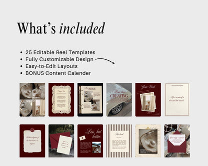 Burgendy Canva Instagram Templates | Old Money Luxury| Dark Red | Editable Social Media for Business Owners Aesthetic