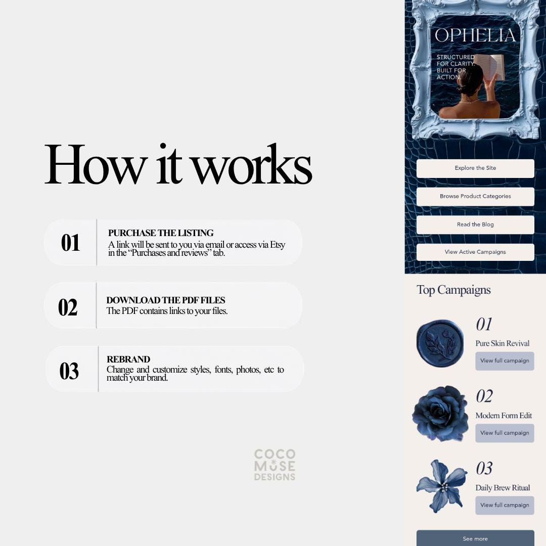 Link in Bio Template | Old Money Editorial Canva Template | Dark Navy Luxury Website Bio Page | Editable Small Business Kit