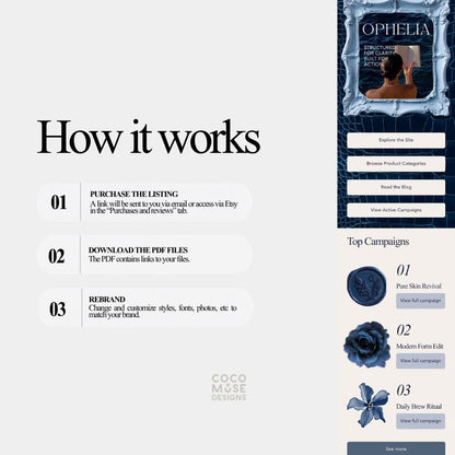 Link in Bio Template | Old Money Editorial Canva Template | Dark Navy Luxury Website Bio Page | Editable Small Business Kit