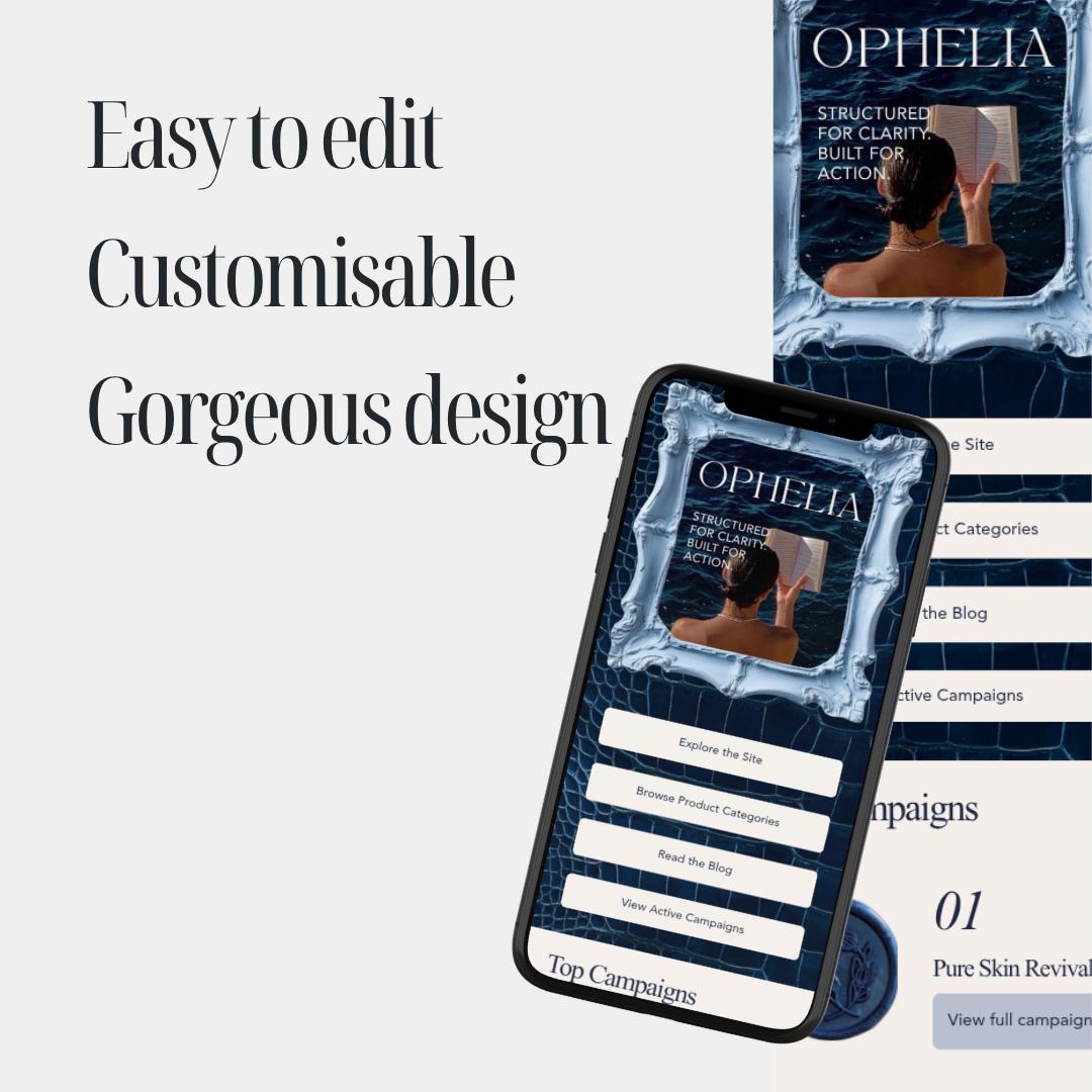 Link in Bio Template | Old Money Editorial Canva Template | Dark Navy Luxury Website Bio Page | Editable Small Business Kit