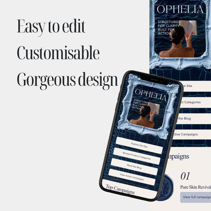 Link in Bio Template | Old Money Editorial Canva Template | Dark Navy Luxury Website Bio Page | Editable Small Business Kit
