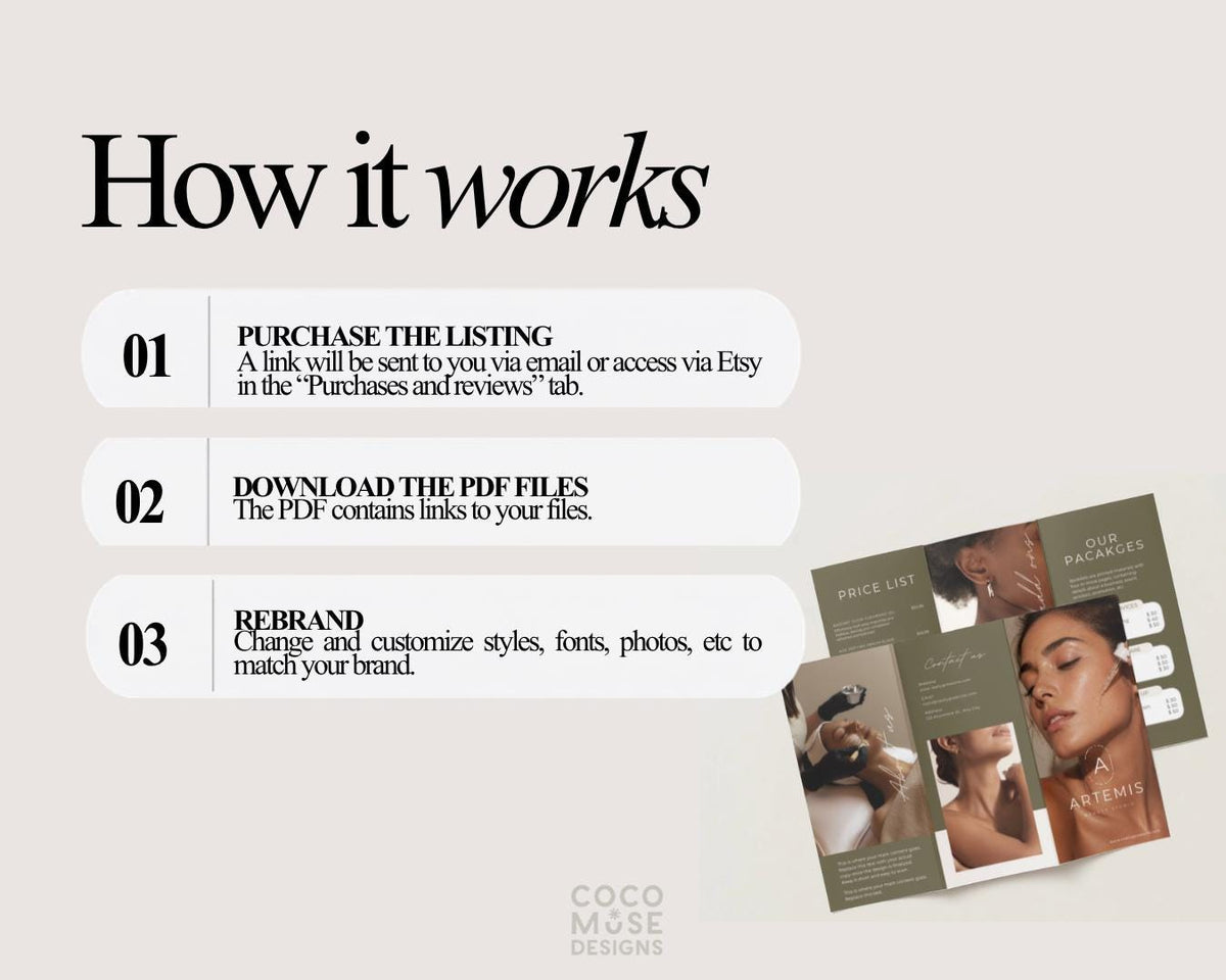 Esthetician Trifold Brochure Template, Beauty Salon Price list, Minimalistic, Esthetician Flyer, Medspa Skincare Beauty Brochure, Business