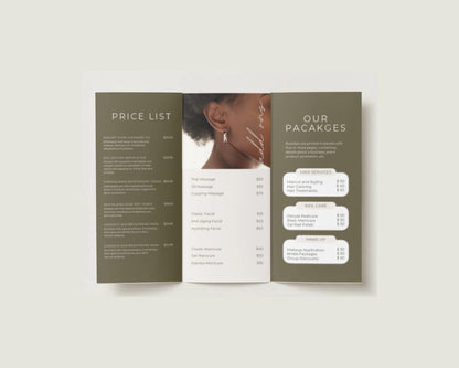 Esthetician Trifold Brochure Template, Beauty Salon Price list, Minimalistic, Esthetician Flyer, Medspa Skincare Beauty Brochure, Business