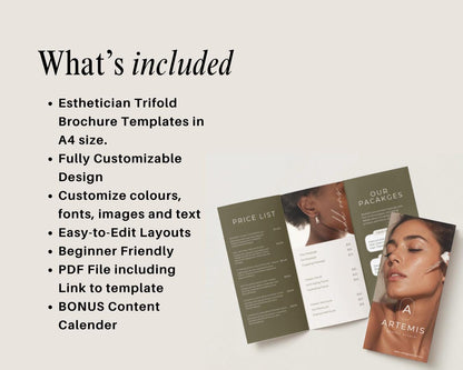 Esthetician Trifold Brochure Template, Beauty Salon Price list, Minimalistic, Esthetician Flyer, Medspa Skincare Beauty Brochure, Business