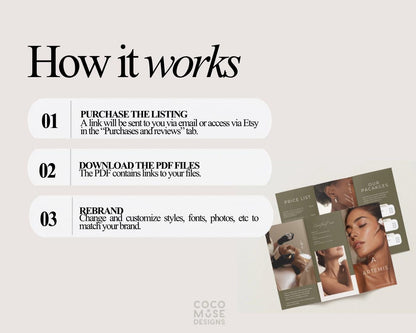 Esthetician Trifold Brochure Template, Beauty Salon Price list, Minimalistic, Esthetician Flyer, Medspa Skincare Beauty Brochure, Business