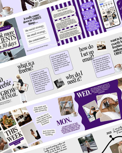 Carousel Templates - Social Media Manager Templates - Seamless Carousels - Portrait Instagram Posts - Content Creator - Purple Social Media