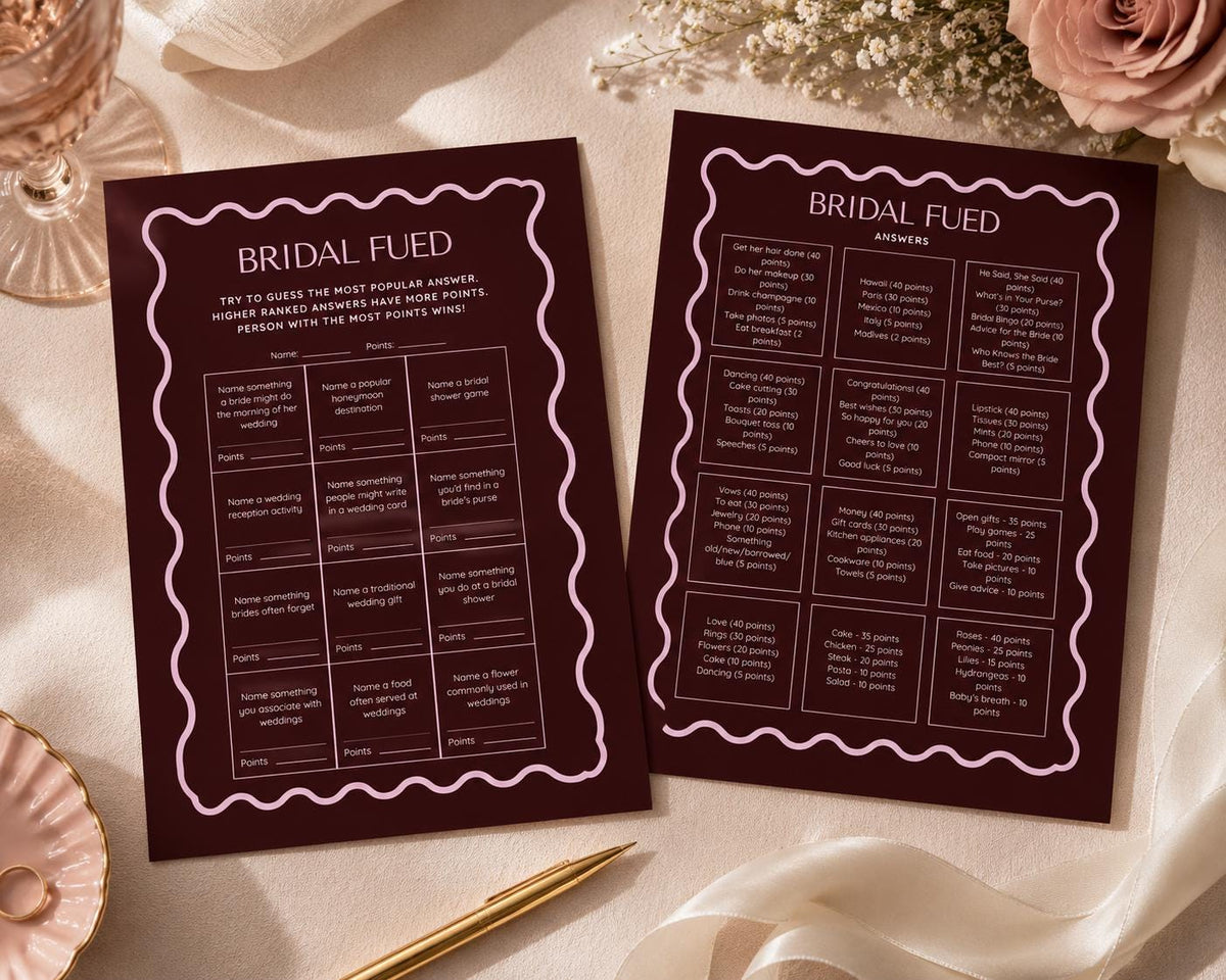 Bridal Shower Games Printable | Bridal Feud Game | Wedding Shower Family Feud Activity | Instant Download Hens & Bachelorette Party Game