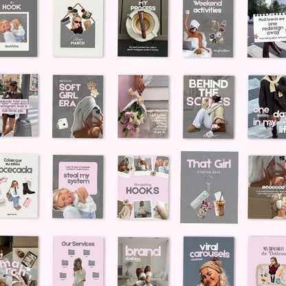 Pink Grey Aesthetic Instagram Coaching Templates, Trendy Modern Pinterest Inspired Pastel Canva Templates for UGC, Content Creator, Viral