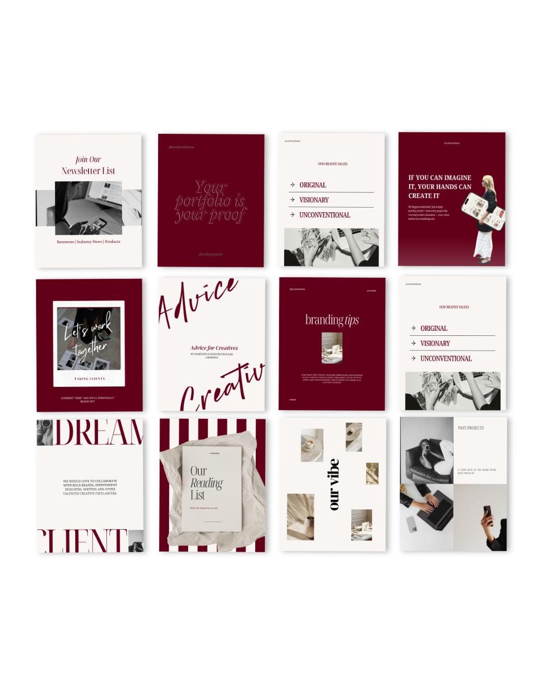 Burgendy Instagram Carousel Templates Canva Editable Editorial Aesthetic Modern Social Media Posts Mix and Match